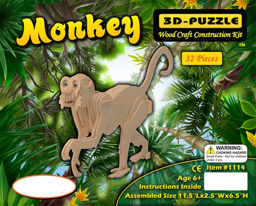 Monkey 3-D Wooden Puzzle Wood Craft Construction Set - Pop Culture Spot